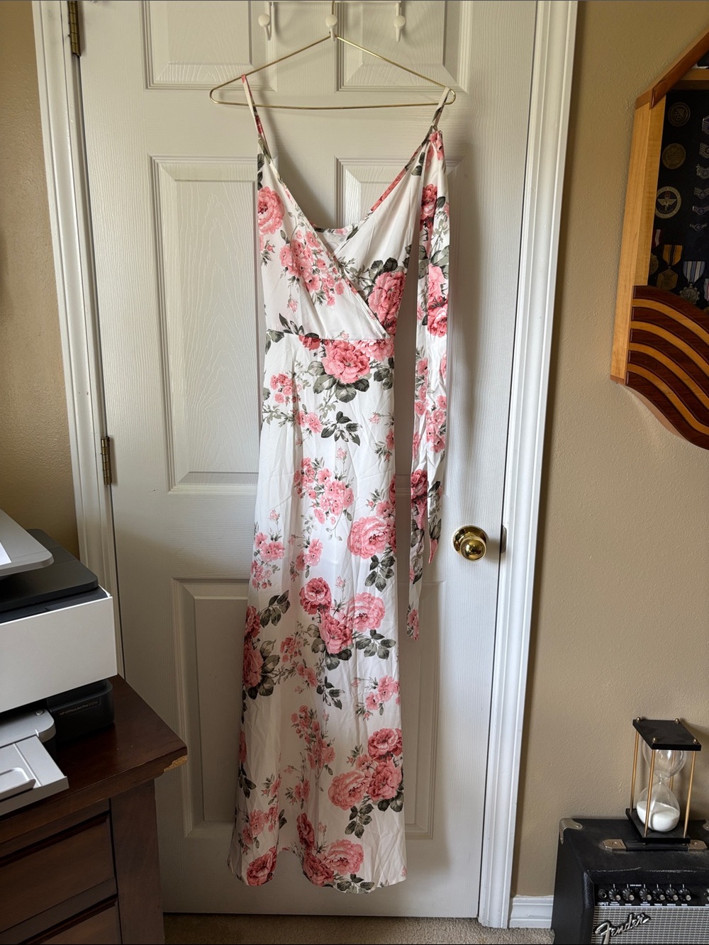 SHEIN Floral Maxi Dress Size Large | White Pink Flower Dress | Adjustable Straps